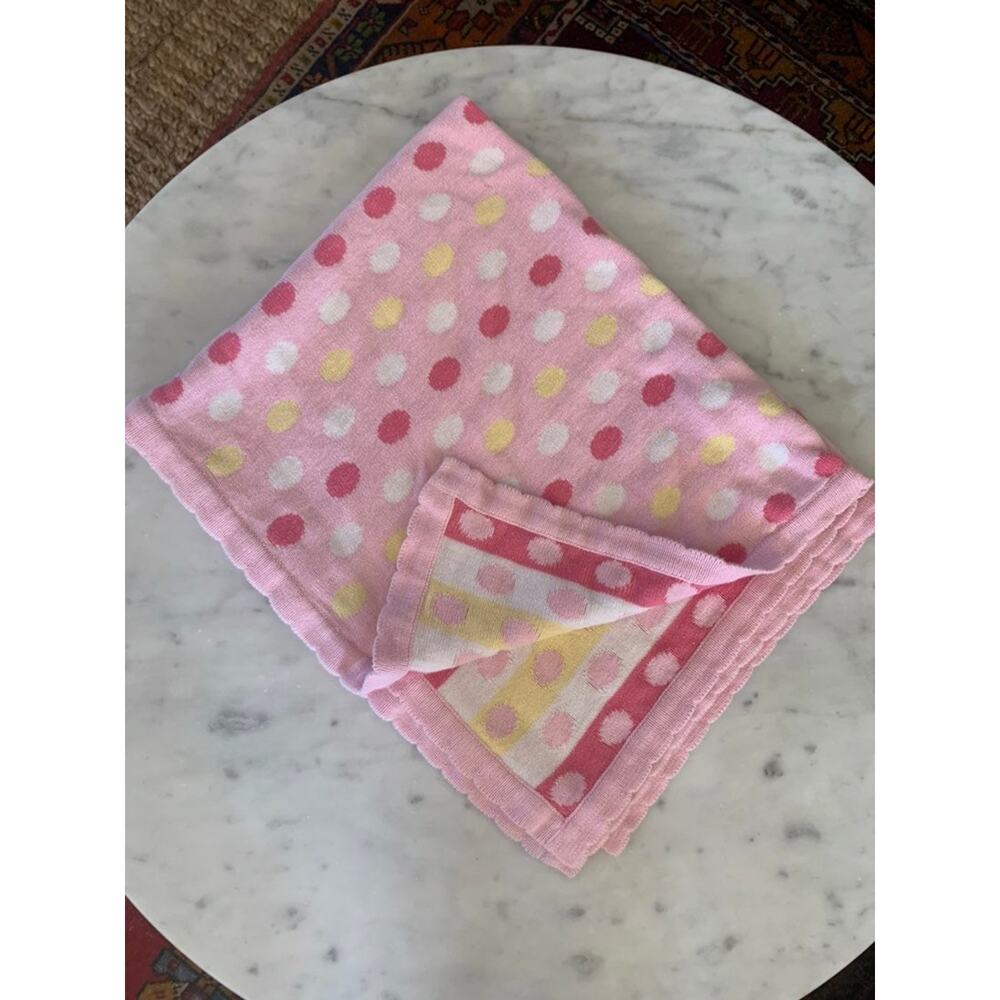 Elegant Baby Pink & Yellow Polka Dot Cotton Baby Blanket